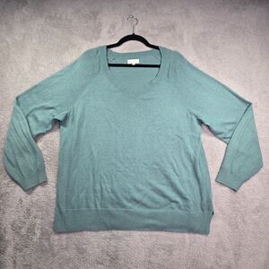 Lucky Brand Sweater Women's XL Green V Neck Long Sleeve Knit Top Lightweight